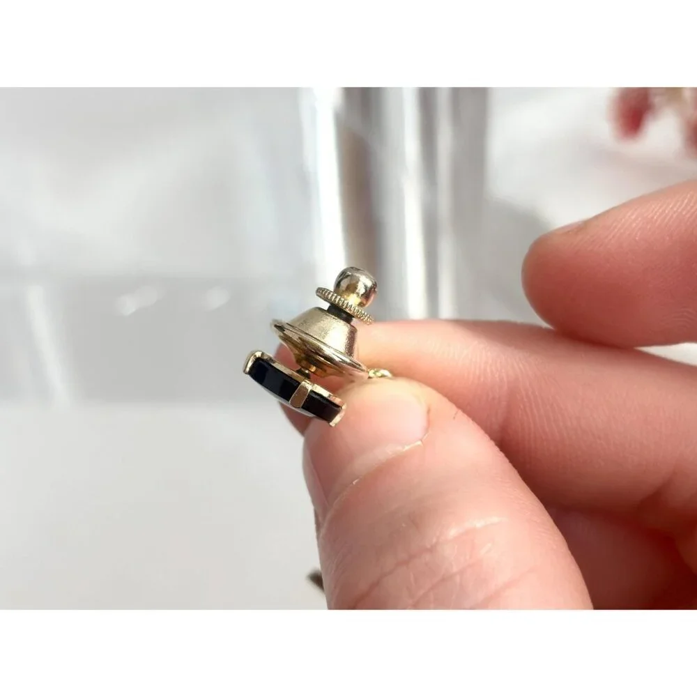 Faux Black Onyx Stone Silver Toned Vintage Men's Tie Tack